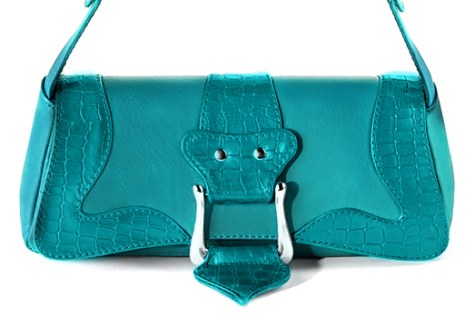 Dress small handbag in turquoise blue leather - Profile view